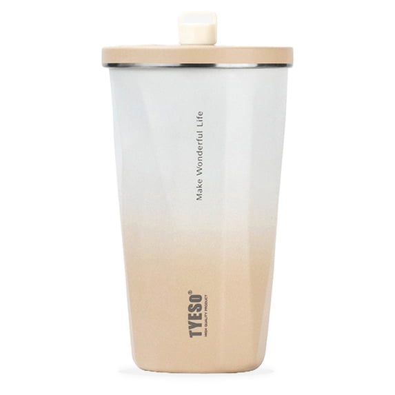 TYESO Travel Coffee Mug Tumbler with Lid and Retractable Straw | Insulated Stainless Steel Cold Brew Iced Coffee Cup Thermos | Gifts for Women Men Him Her | Voyager Collection | 20oz (Beige Gradient)