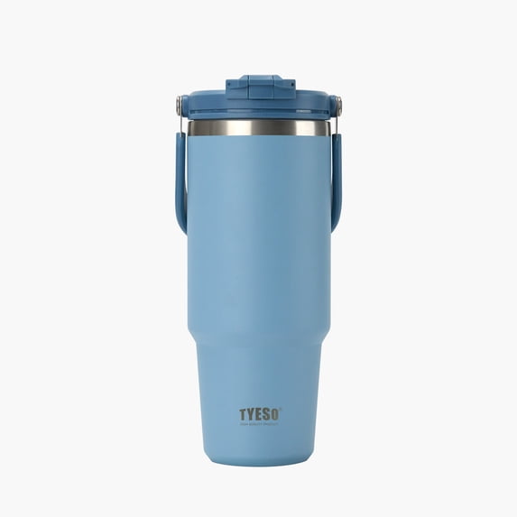 TYESO Tumbler with Flip Straw & Sip Lid, Vacuum Insulated Water Bottle, Double Wall Stainless Steel Coffee Cup Travel Mug Leak Proof (Blue, 30 OZ)