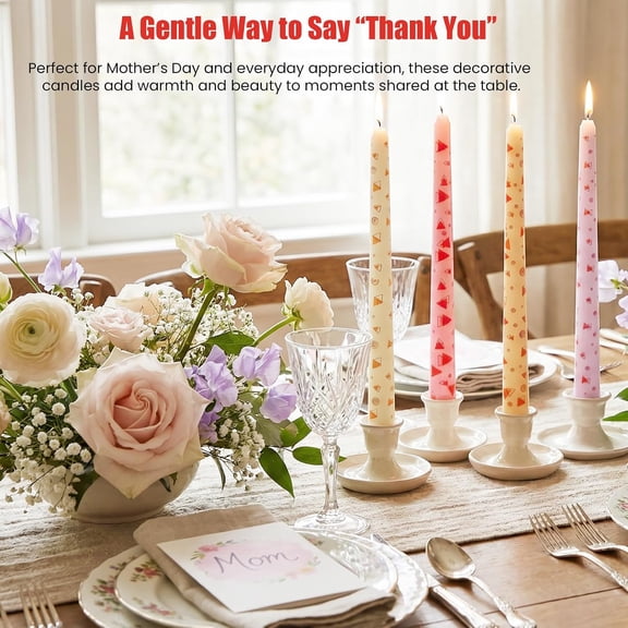TYFRW-10 Inch Decorative Taper Candles, 4 Pack Modern Geometric Printed Candles for Dinner Table, Wedding, Mothers Day & Home Decor