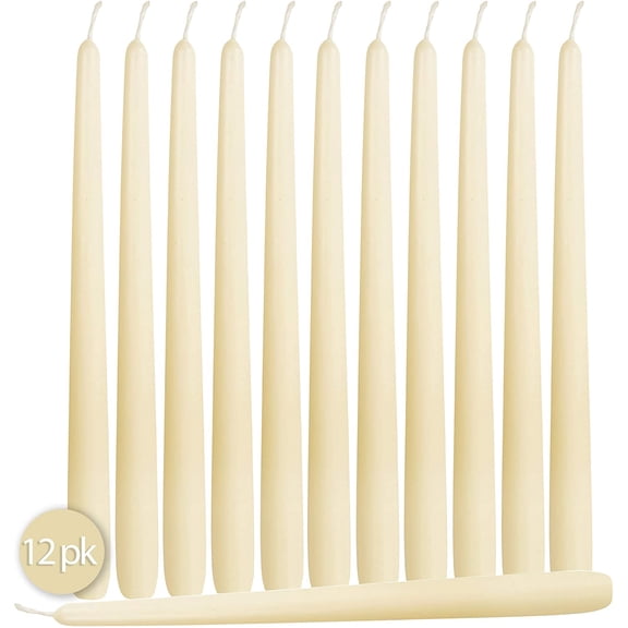TYFRW-12 Pack Tall Taper Candles - 10 Inch Woolwhite Dripless, Unscented Dinner Candle - Paraffin Wax with Cotton Wicks - 8 Hour Burn Time