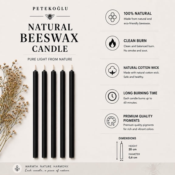TYFRW-15-Pack Beeswax Wish Candles Handcrafted, Drip-Free, Smoke-Free Slim Taper Candles for Rituals, Meditation, Birthday & Home Dcor Natural Honey Scent 7.87 x 0.24 (Bla