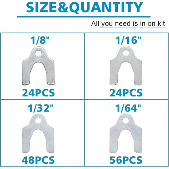 TYFRW-152 Pieces Auto Alignment Body Shims 1/16" 1/64" 1/32" 1/8" Car Alignment Shims Spacers Assortment Kit