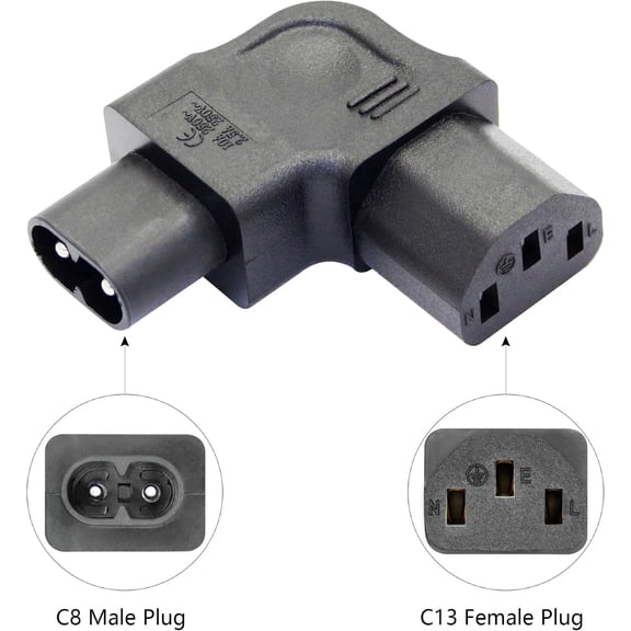 TYFRW-1Pair 90 Degree C8 to C13 Power Converter Adapter, Left & Right Angle IEC 320 C8 Male to C13 Female AC 2.5A-10A/250V Power Plug, for Printer TV PC Extension Adapter