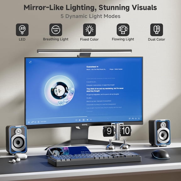 TYFRW-2.0 Computer Speakers, 10W USB-Powered Bluetooth Wired PC Speaker with Easy-Control Pod for Desktop, Tiny Desk Soundbar with 5 Mirror-Like LED Light Modes for Monitor Laptop Gaming Music Black