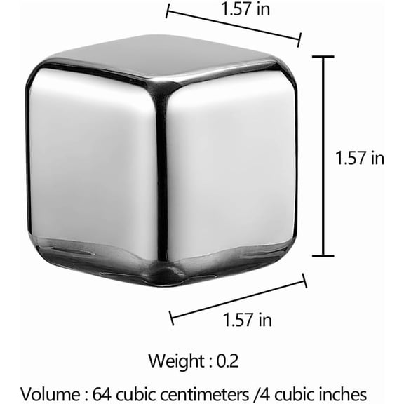 TYFRW-2 Large Whiskey Stones 64 cm (4 cu in) - Man Gift Set - Reusable Stainless Steel Metal Ice Sphere Cubes Beverage Chilling Rocks Whiskey Stones for Red Wine, Bar Beer, Scotch, Vodka Drinks