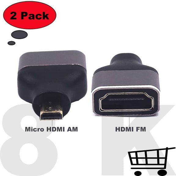 TYFRW-2 Pack 8K@60Hz Micro HDMI 2.1 Male to HDMI 2.1 Female Adapter Extender Connector Converter Coupler for Camera, Laptop, Projector, HDTV, 3D 48Gbps Bidirectional, Support 4K@120Hz, Dynamic HDR