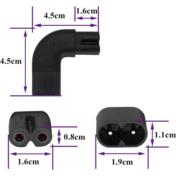 TYFRW-(2 Pack 90 Degree IEC 320 C7 to C8 Power AC Adapter 10A 125V Left&Right Angle Figure 8 Male to Female IEC C8 to C7 AC Polarized Power Supply Converter for LED TV etc(C8 to C7-Left&Right)