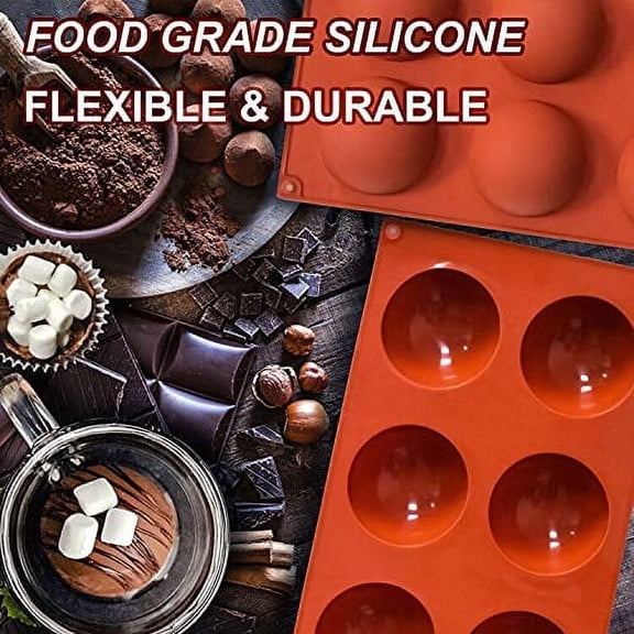TYFRW-2 Pack Large 6-Cavity Semi Sphere Silicone Molds, Non-Stick Baking Mold for Making Standard Size Hot Chocolate Bomb, Cake, Jelly, Dome Mousse