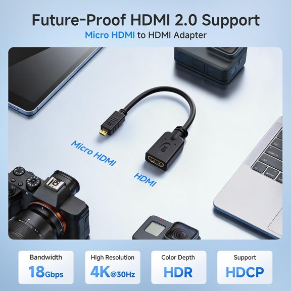 TYFRW-2-Pack Micro HDMI to HDMI Adapter - 6 Inches, with 4K and HDR Support for Raspberry Pi 4 and Raspberry Pi 5