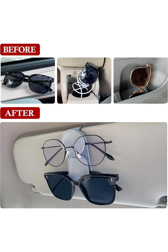 -2 Pack Sunglasses Holder for Car Visor, Magnetic Leather Sunglass Eyeglass Hanger Clip for Car Sun Visor Accessories (2, Gray)