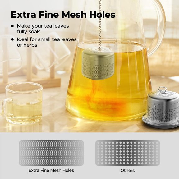 TYFRW-2 Pack Tea Balls for Loose Tea, 304 Stainless Steel Extra Fine Mesh Tea Infusers for Loose Tea, Retractable Chain Design Tea Strainers for Loose Leaf Tea Single Cup, Come with 2 Drip Trays
