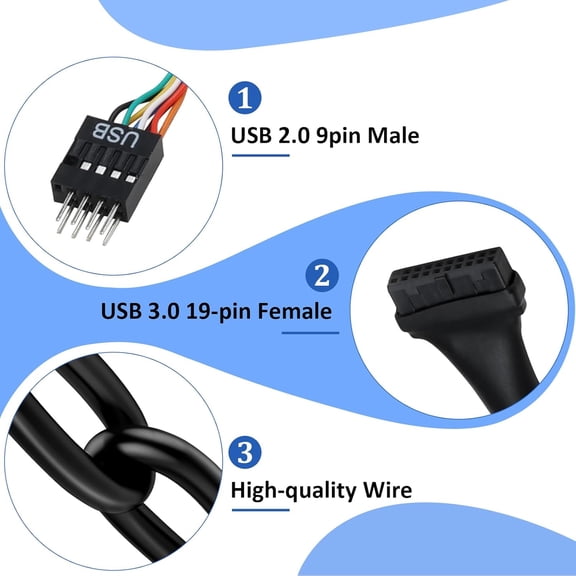 TYFRW-2 Pack USB 3.0 Motherboard Adapter Header Cable USB 3.0 19 Pin Female to 2.0 9 Pin Converter Cable 15cm/6inch