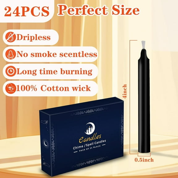 TYFRW-24 Pack Black Spell Chime Candles Premium Mini Unscented Taper Candles for Rituals, Prayer, Birthdays, Meditation, Altar, Spells, Chime Candles - 4 Inch Tall - Ideal for Witches
