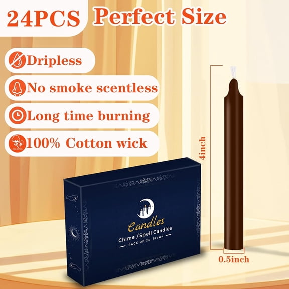 TYFRW-24 Pack Brown Spell Chime Candles Premium Mini Unscented Taper Candles for Rituals, Prayer, Birthdays, Meditation, Altar, Spells, Chime Candles - 4 Inch Tall - Ideal for Witches