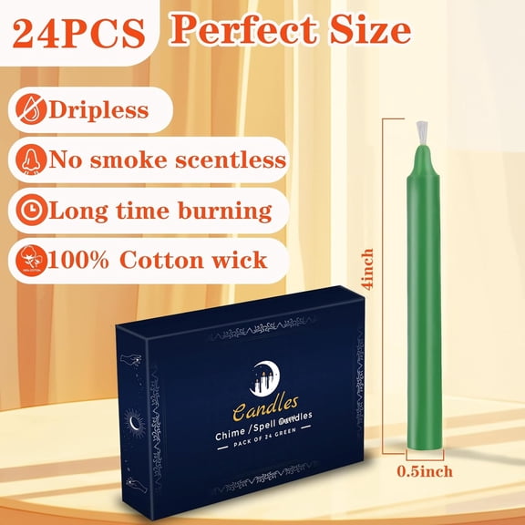 TYFRW-24 Pack Green Spell Chime Candles Premium Mini Unscented Taper Candles for Rituals, Prayer, Birthdays, Meditation, Altar, Spells, Chime Candles - 4 Inch Tall - Ideal for Witches