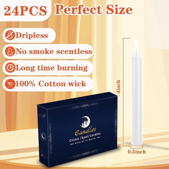 TYFRW-24 Pack White Spell Chime Candles Premium Mini Unscented Taper Candles for Rituals, Prayer, Birthdays, Meditation, Altar, Spells, Chime Candles - 4 Inch Tall - Ideal for Witches