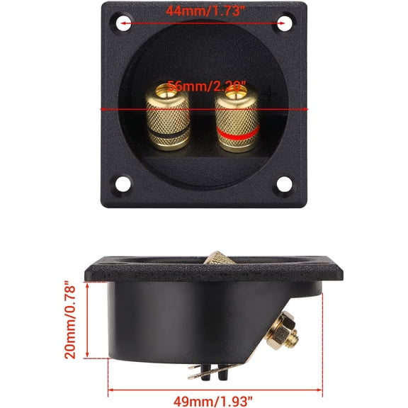 TYFRW-2PCS 2.2 Inch Square 2-Way Speaker Box Terminal Cup with Banana Plugs, Screw Type Binding Post Subwoofer Box Speaker Terminal Plates for DIY Home Car Stereo Subwoofer