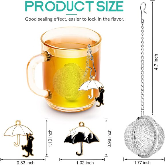 TYFRW-2Pack Tea Infuser with Cute Cat Charm,Premium Stainless Steel Loose Leaf Tea Strainer Tea Steeper Tea Ball Tea Infusers for Loose Tea
