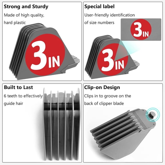 TYFRW-3 Inch Clipper Guards, Hair Clipper Guide Combs Premium for Wahl Clippers Mega Cutting Guides/Combs with 8 Cutting Lengths from 1.25-3 Inch Fit Most Size Wahl Clippers