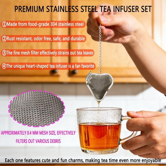 TYFRW-3 Pcs Fun Cat Tea Infuser, Heart Shaped Stainless Steel Tea Strainer, Tea Ball Strainer, Cute Pendant Tea Diffuser Set Tea Gifts for Tea Lovers Women (Angry Cat)