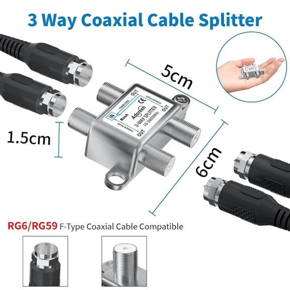 TYFRW-3-Way Coaxial Cable Splitter, 10-2602MHz Mini Bi-Directional Digital Signal RG6/RG59 Coax Indoor&Outdoor for CATV, Satellite, Antenna, MoCA, Internet, Modem + Screwdriver-1 in 3 Out Ports