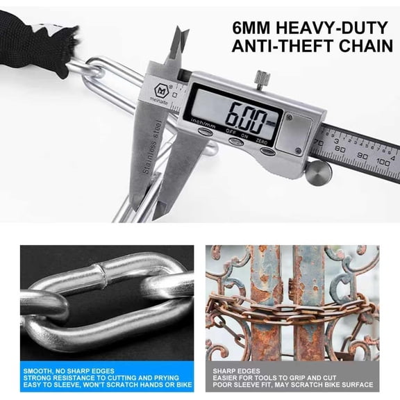 TYFRW-3FT Heavy Duty Bike Chain Lock, 6mm Steel with 5-Digit Resettable Combination Lock, Zinc Alloy Core, Scratch-Proof Cover, Anti-Theft Lock for Bicycle, Scooter, E-Bike, Fence, Door