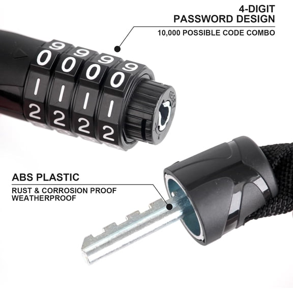 TYFRW-4-Digit Combination Bike Chain Lock, Keyless 4mm x 900mm (3FT) Anti-Theft Security Lock for Bicycle, E-Bike, Scooter, Fence, Gate, Door, with Zinc Alloy Core & Fabric Sleeve