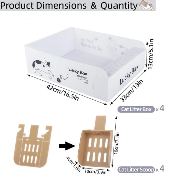 TYFRW-4 PCS Disposable Foldable Litter Boxes for Cats, Portable PP Cardboard Cat Litter Box with Disposable Scoop, Waterproof Hygienic, for Car Travel Plane Van Camping Hotel