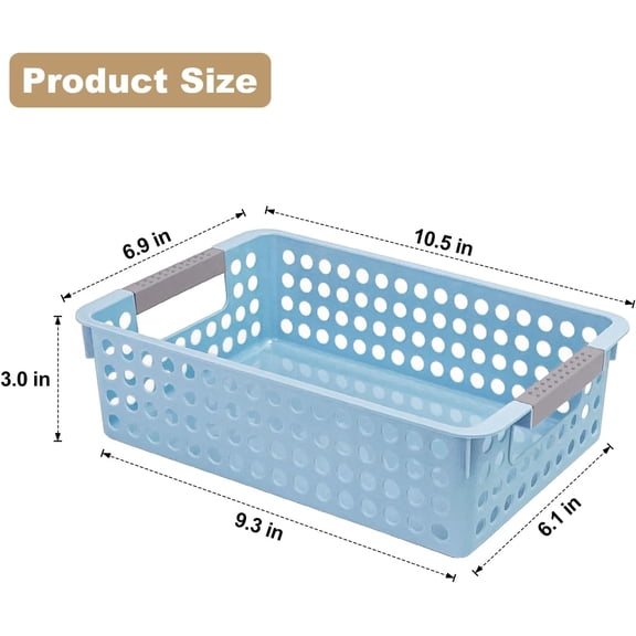 TYFRW-4 Pack Small Plastic Storage Baskets for Organizing, Stackable Bins with Handles for Shelves, Multipurpose Drawer Trays (Blue)