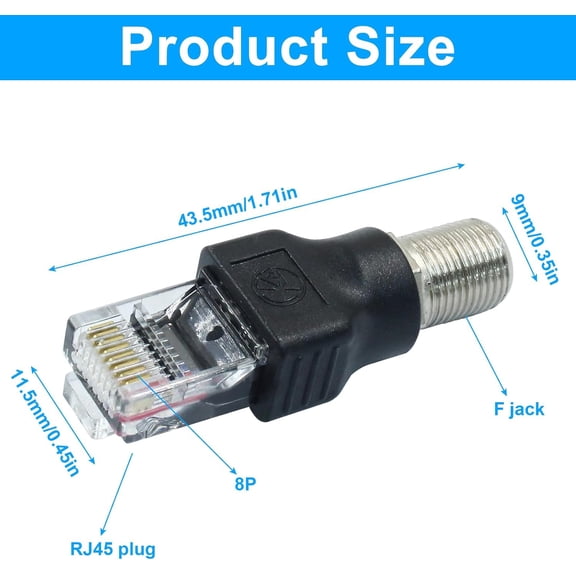 TYFRW-4 Pcs RF to RJ45 Converter AdapterCoaxial to Ethernet Adapter Coax Rf F Female to RJ45 Male Converter for Line Tester(Black)