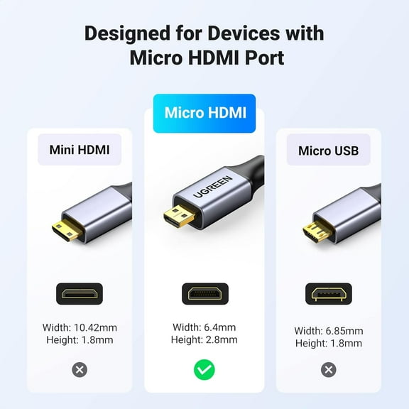 TYFRW-4K Micro HDMI to HDMI Cable 3.3FT, Aluminum Shell Braided 18Gbps 4K 60Hz HDR 3D ARC Compatible with GoPro Hero 7 6 5 Raspberry Pi 5 Portable Monitor Camera Nikon Yoga 3 Pro