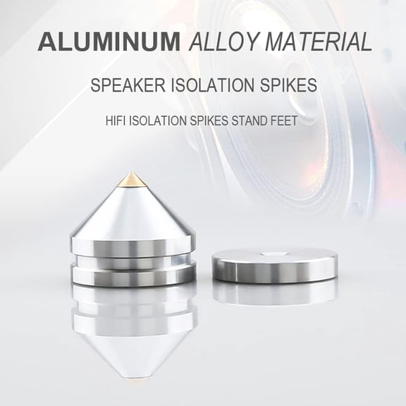 TYFRW-4Pcs Speaker Spikes Floor Protectors Shockproof Speaker Isolation Spikes with Base Pad for Speaker,Subwoofer,Amplifier,Turntable,Recorder CD DAC with 3m Adhesive (Silver)