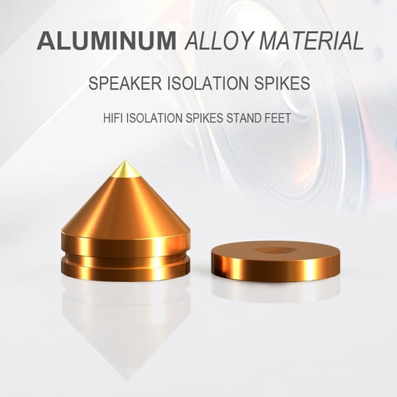 TYFRW-4Pcs Speaker Spikes Floor Protectors Shockproof Speaker Isolation Spikes with Base Pad for Speaker,Subwoofer,Amplifier,Turntable,Recorder CD DAC with 3m Adhesive (Gold)