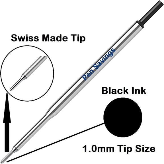 TYFRW-5 Ballpoint Pen Refills Compatible with Papermate Lubriglide, Aspire, PhD Pens, Medium Point, Bulk Packed (Black)