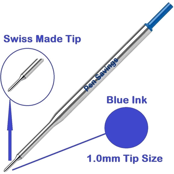 TYFRW-5 Ballpoint Pen Refills Compatible with Papermate Lubriglide, Aspire, PhD Pens, Medium Point, Bulk Packed (Blue)