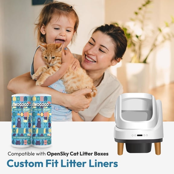 TYFRW-50 Pack Litter Box Liners, Compatible with PetSafe ScoopFree OpenSky Automatic Litter Box, Large Capacity Waste Bin Liners, Heavy Duty, Thick Drawstring Refill Bags, 25.39" x 12.6"