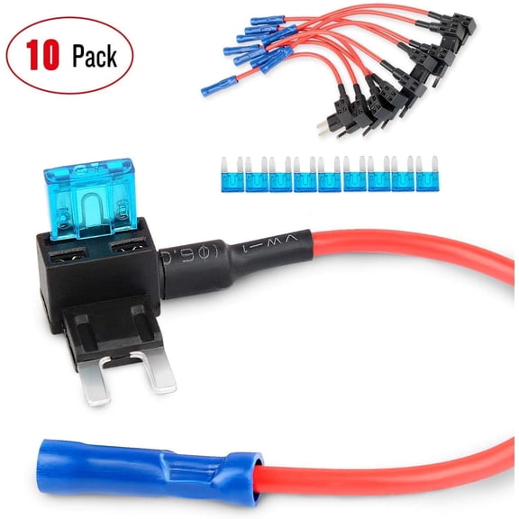 TYFRW-- 50034R 10 Pack 12V Car Add-A-Circuit Fuse Tap Adapter Mini Atm Apm Blade Fuse Holder with 120 PCS Mini Blade Fuse Assortment Kit (5, 7.5, 10, 15, 20, 25, 30) AMP for Cars,Trucks,Boats