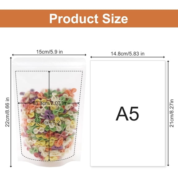 TYFRW-50Pcs 6x8.6inches Matte Frosted (Not Clear) Zipper Resealable Stand Up Drink Bags,Snack Food Tea Packing Drinking Pouches - 6x8.6inches