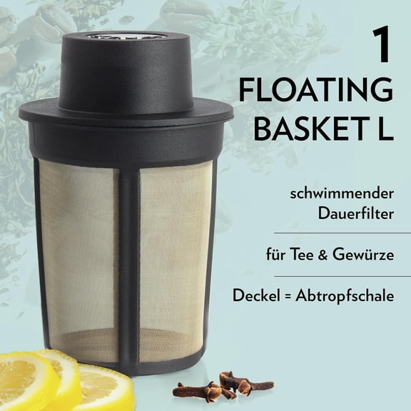 TYFRW-63/421.41.00 Stainless Steel Loose-Leaf Floating Tea and Spice Infusing Basket, Large, Black