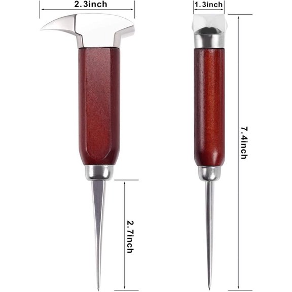 TYFRW-7 Inch Dual-Point Ice Pick - Compact Ice Pick with Prongs on Both Ends & Wood Handle, Food Grade 304 Stainless Steel for Precise Carving, Kitchen, Cocktails, and Bartender Tools (SHORT)