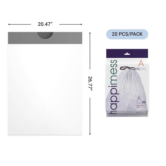 TYFRW-8 Gallon (30L) Drawstring Trash Bags, Unscented, Clear, Heavy Duty LDPE Liners for Kitchen and Household, Custom Fit, 40 Count (2 Packs of 20 Liners) HPM3000A-C-2SET
