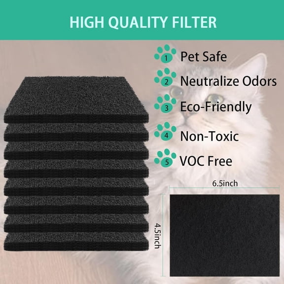 TYFRW-8 Pcs 0.5in Charcoal Filters Compatible with Van Ness Cat Litter Box, 4.5 x 6.5Inch Replacement Activated Carbon Premium Odor Filters for Pureness F6 Zeloite Air Filter, Black