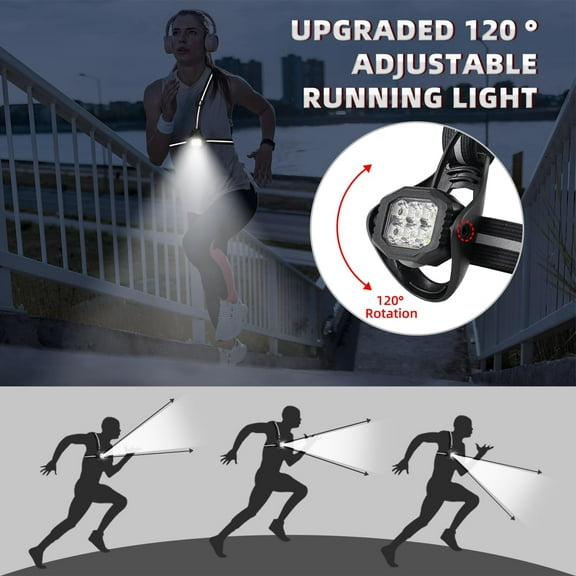 TYFRW-800 Lumen Chest Light, Running Light for Runner with Reflective Straps, Rechargeable Running Headlamp Flashlight, Adjustable Safety Lights Beam for Walking Dog at Night, 4-8h USE TIME