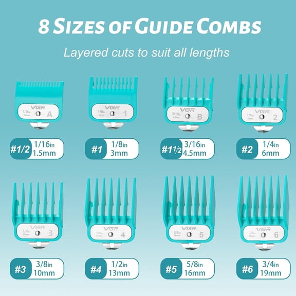 TYFRW-891 Professional Hair Clipper Attachment Comb Set8 Pcs Hair Cutting Guide Combs with Limit Comb Rack for Most Hair Clipperswith Metal Clipfrom 1/16 Inch to 3/4 Inch(1.5-19mm)