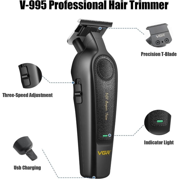 TYFRW-995 Professional Hair Trimmer for Men, Zero Gapped Barber Edgers, Portable Cordless Mens Beard Trimmer Clipper with 4 Guide Combs, USB Rechargeable
