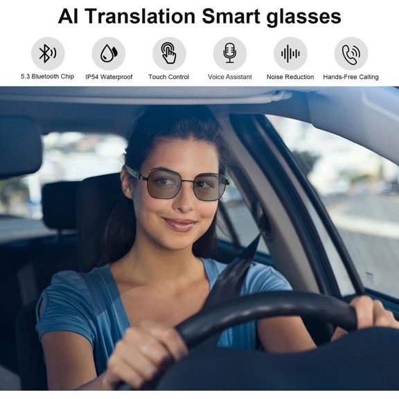 TYFRW-AI Smart Glasses, Powered By GPT, Support 165+ Languages Translation, Multi-Functional Translator, Noise Reduction & Photochromic Lenses, Unisex Bluetooth Glasses for Work/Travel/Study