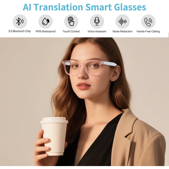 TYFRW-AI Smart Glasses for Women, Support 160+ Languages Real-Time Translation/ Live Recording/ AI Call Bluetooth translator, Video & Voice Call, Powered By GPT, Translation Glasses for Work, Travel