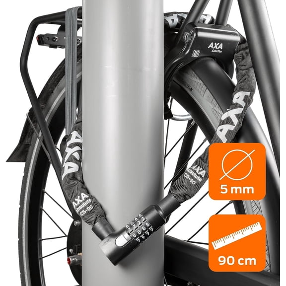 TYFRW-Absolute C590 Combo Bike Chain Lock, 3 ft Long 5 mm Steel Chain with 4Digit Resettable Combination, AntiTheft Lock for Bicycles, EBikes & Scooters