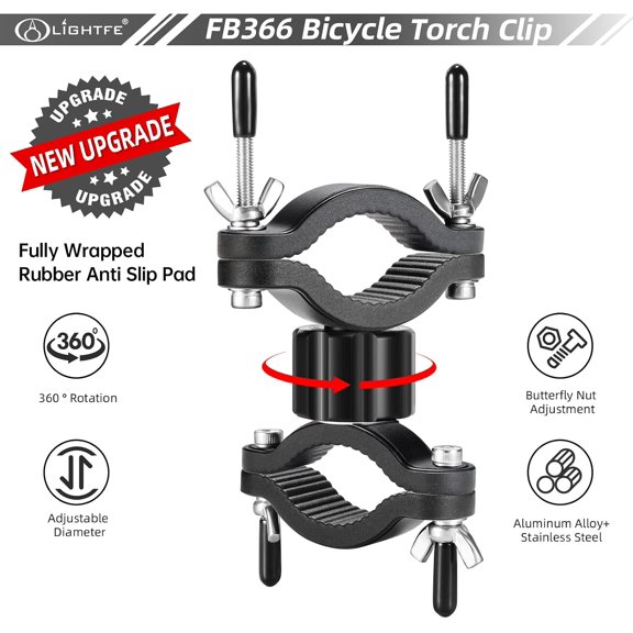 TYFRW-Aluminum Bike Flashlight Mount for Large Size Lights,U Lock Mount for Bike Lock Holder, 360 Rotation Adjustable Flashlight Bicycle Holder