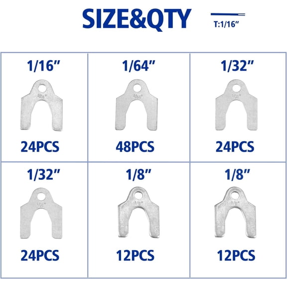 TYFRW-Auto Alignment Body Shims Assortment Kit 1/16" 1/64" 1/32" 1/8" (144 Pieces)